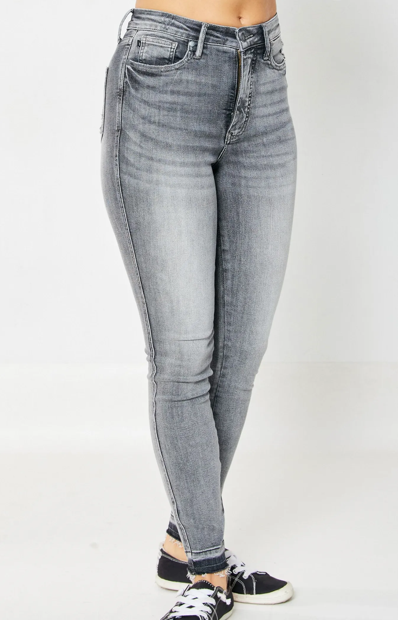 Judy Blue - Grey High Waist Tummy Control Release Hem Skinny
