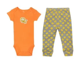 Kaarpas 100% Premium Organic Cotton 2 Piece Lion & Paws Print Bodysuit Onesie & Pant Set Orange With Grey & Yellow (KAON1012) (Certified ORGANIC) - 1 Pc (18 To 24 Months)