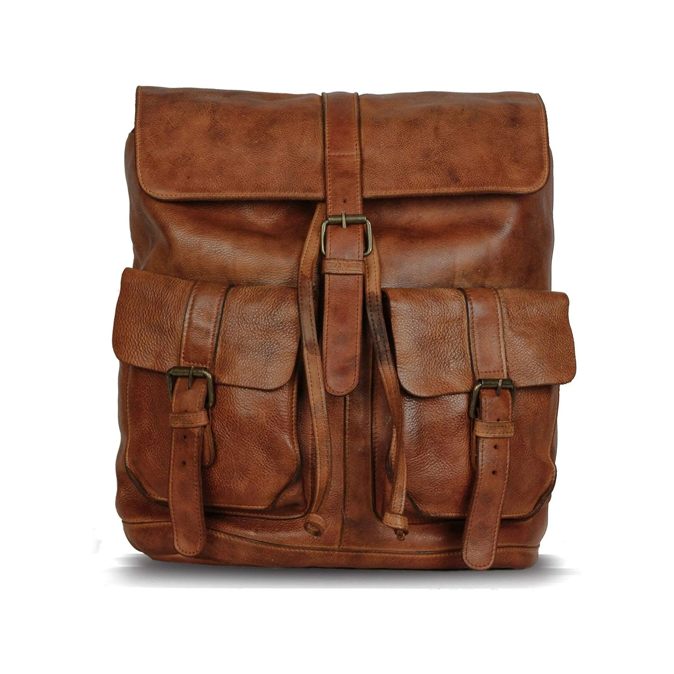 KomalC Leather Backpack Rucksack Travel Laptop Camping School College Bag for Men Women (Light Tan)