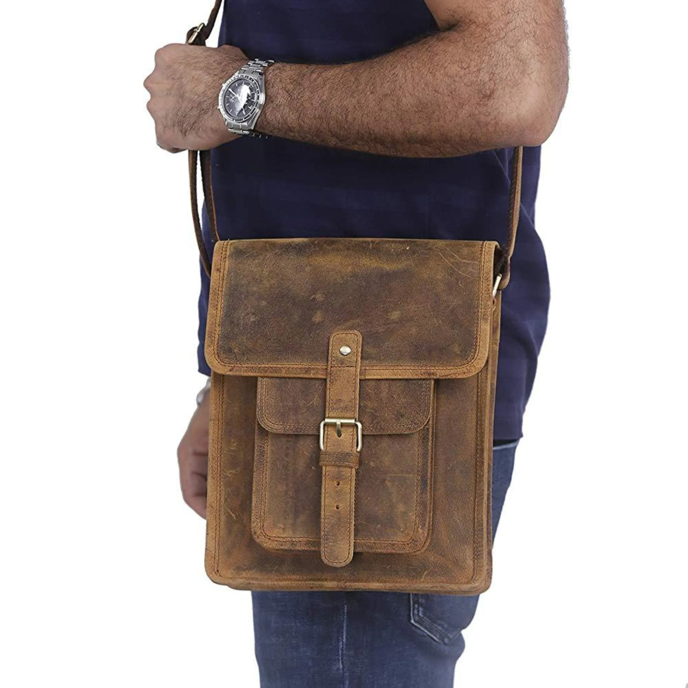Leather 11 Inch Sturdy Leather satchel iPad Messenger Bag for men and women