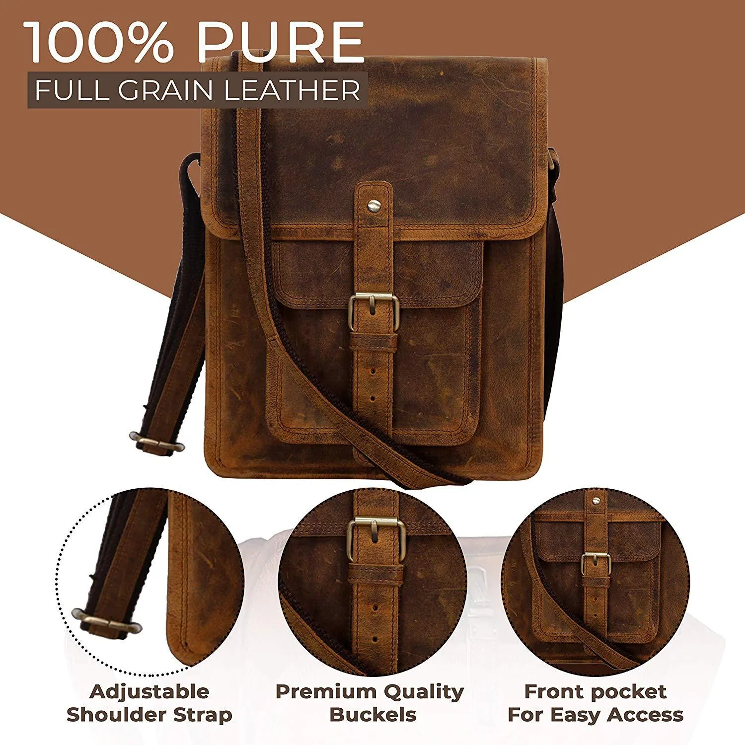 Leather 11 Inch Sturdy Leather satchel iPad Messenger Bag for men and women