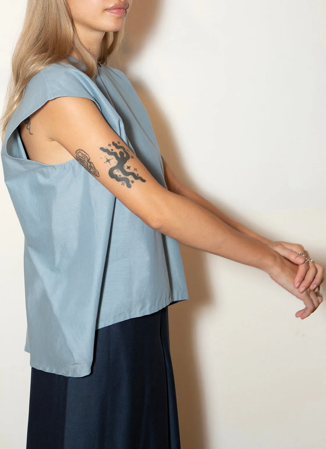 Lotus Layered Folded Back Top - Sky Blue