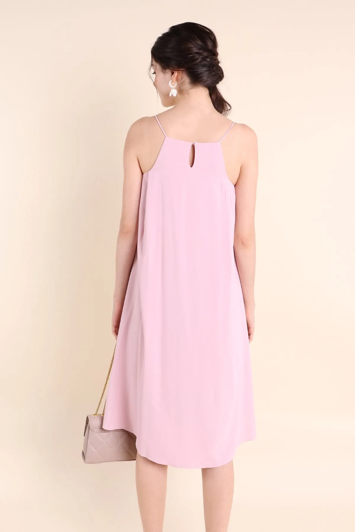 MADEBYNM BLISS FLORAL EMBROIDERY MIDI TRAPEZE DRESS IN PINK [XS/S/M/L] 