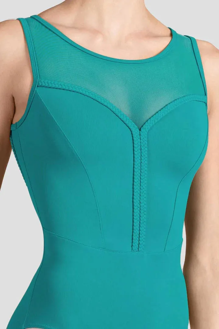 MIRELLA V NECK BRAIDED SCOOP BK TANK LEOTARD