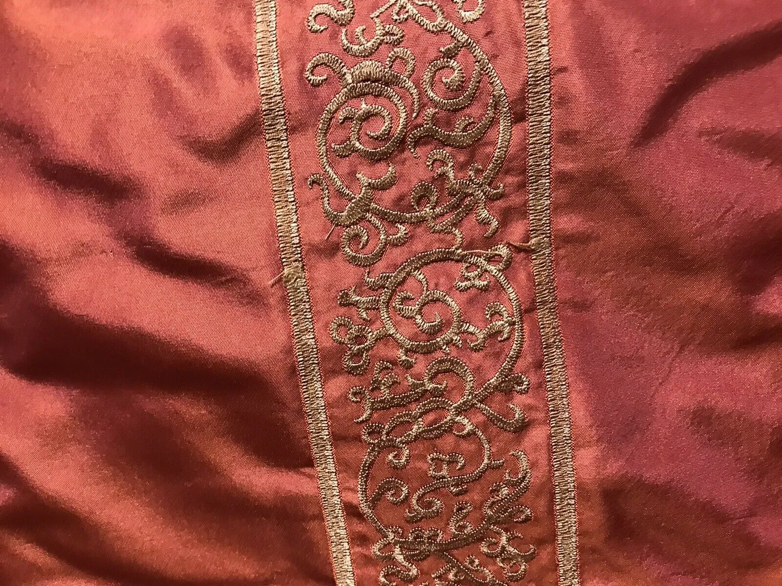 NEW Countess Doris 100% Silk Taffeta Dupioni Fabric Embroidery Floral Red & Gold Stripes