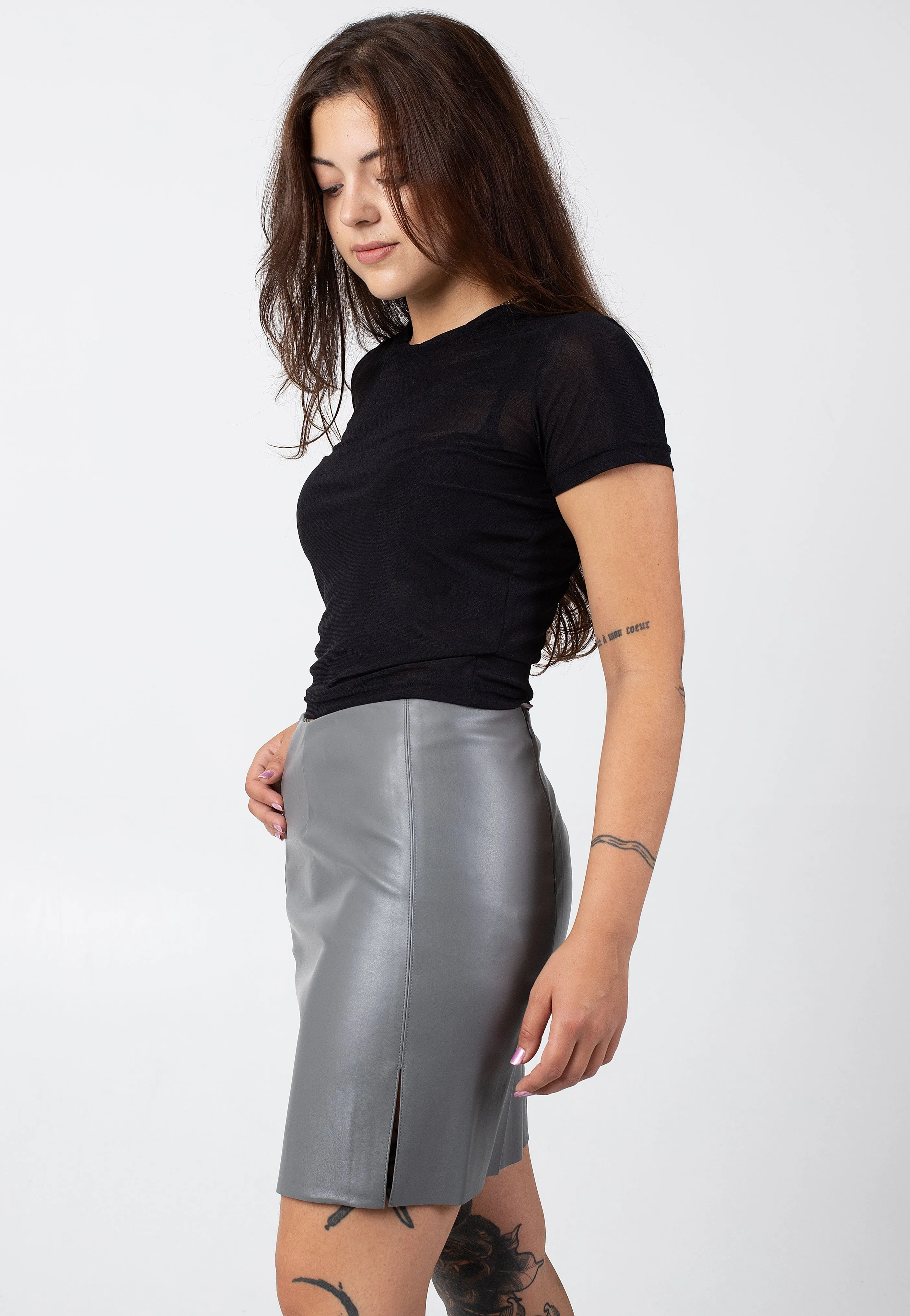 Noisy May - Clara Penny Slit Charcoal Gray - Skirt