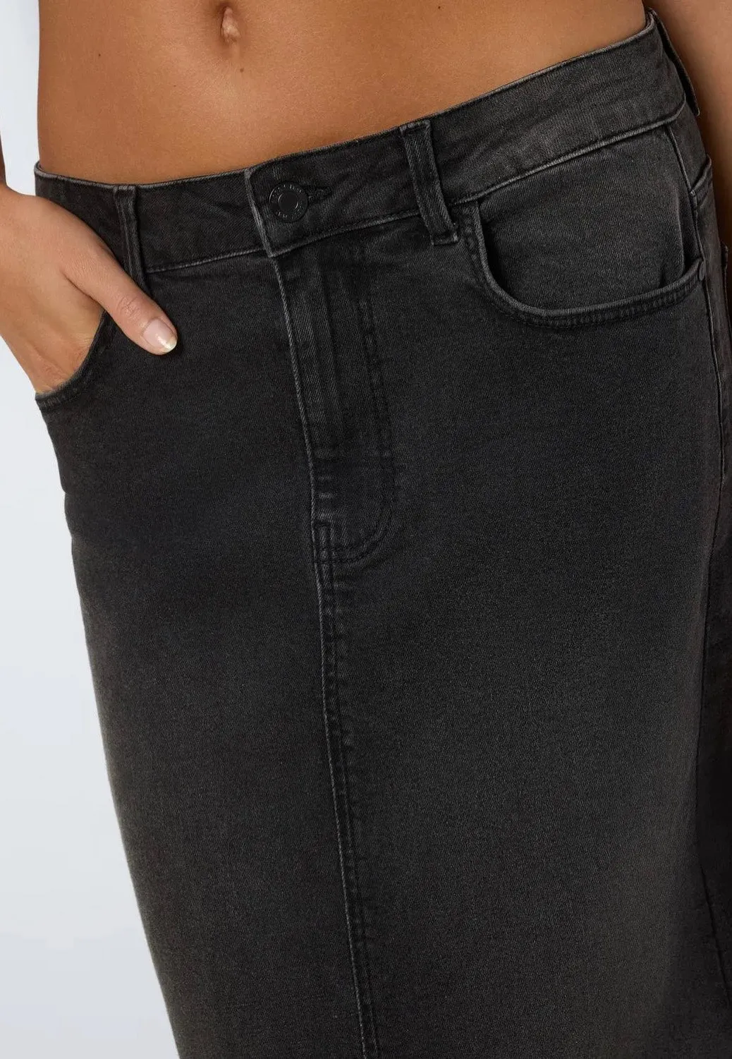 Noisy May - Sissel Slit Long Dark Grey Denim - Skirt