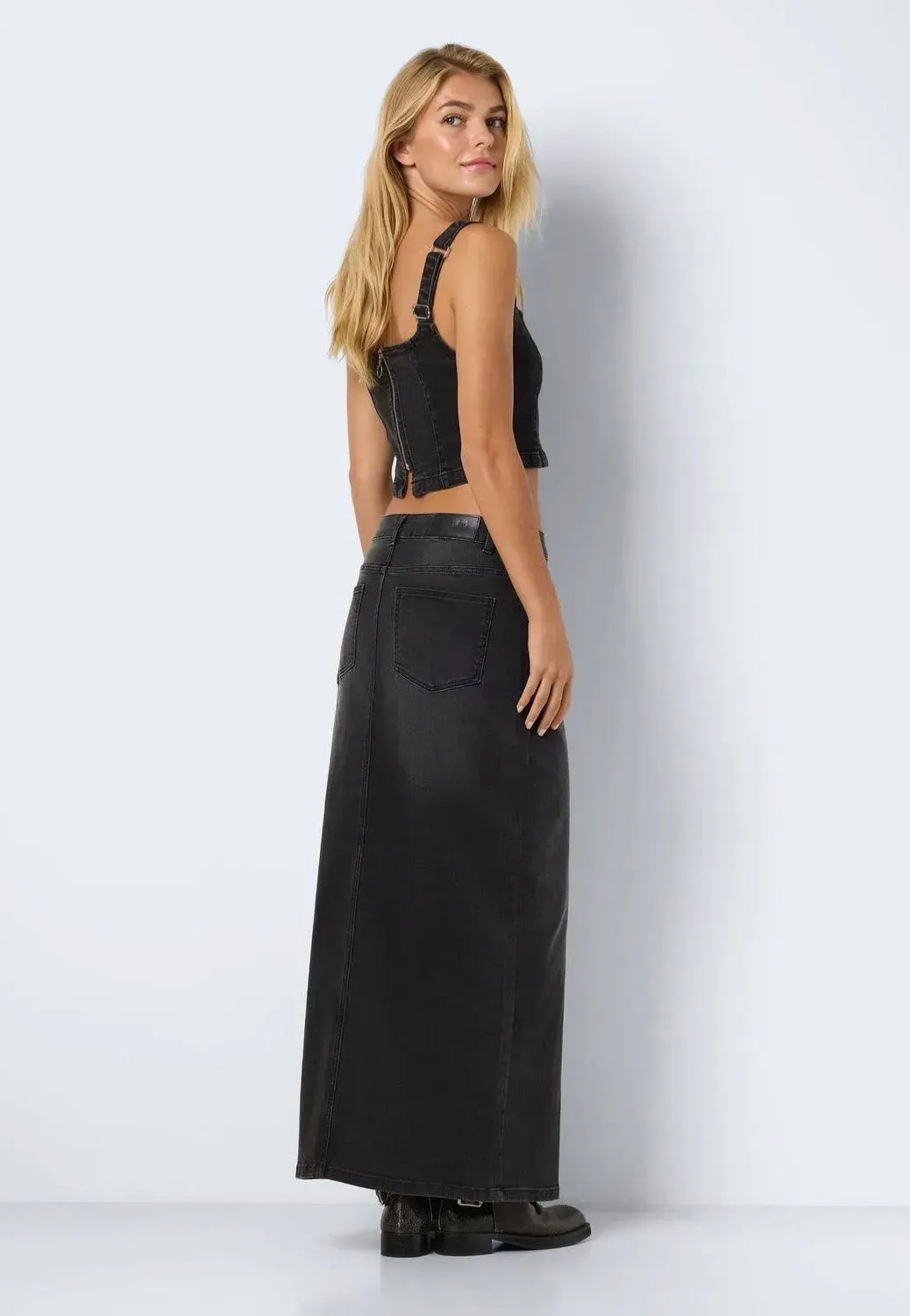 Noisy May - Sissel Slit Long Dark Grey Denim - Skirt