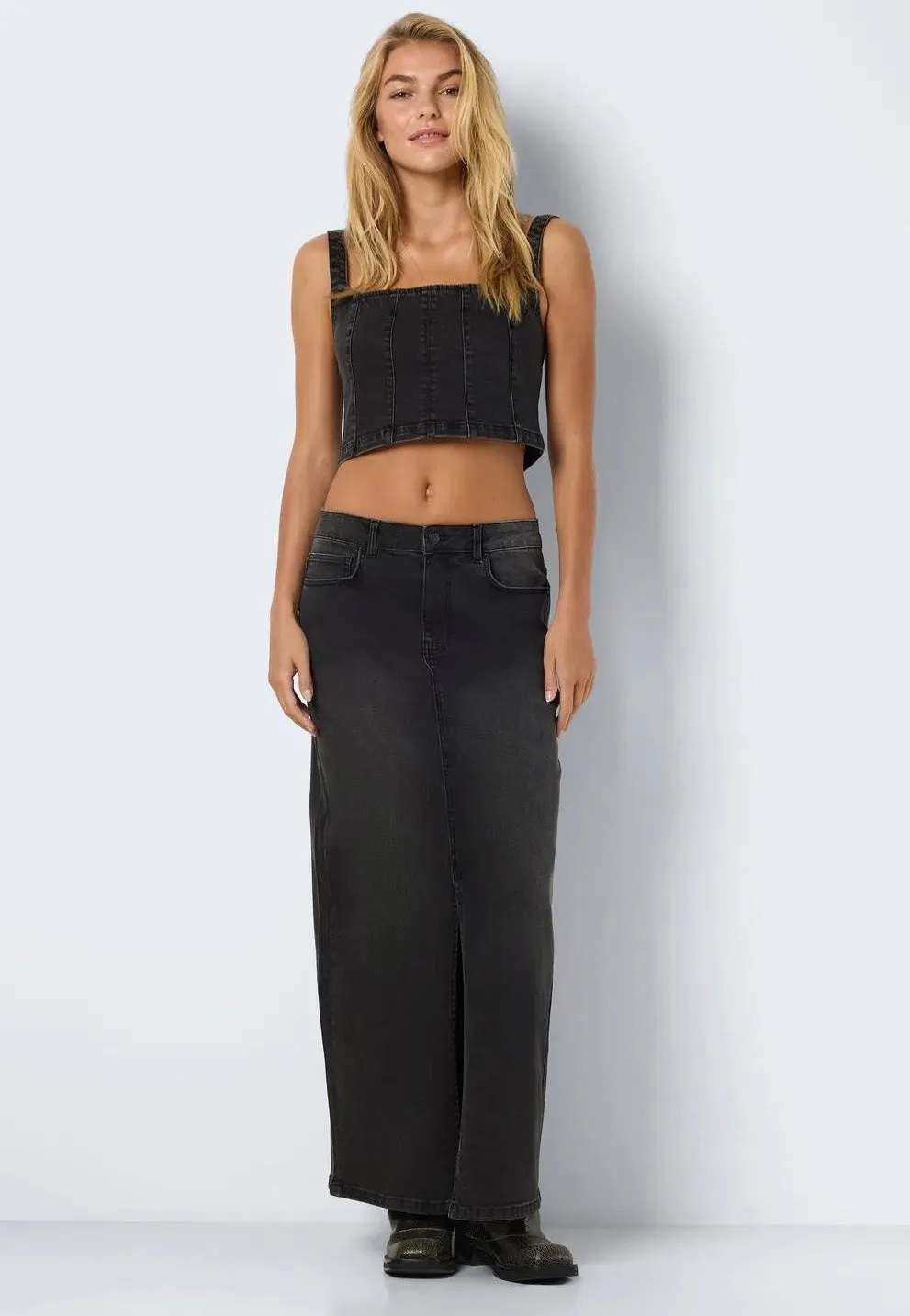 Noisy May - Sissel Slit Long Dark Grey Denim - Skirt