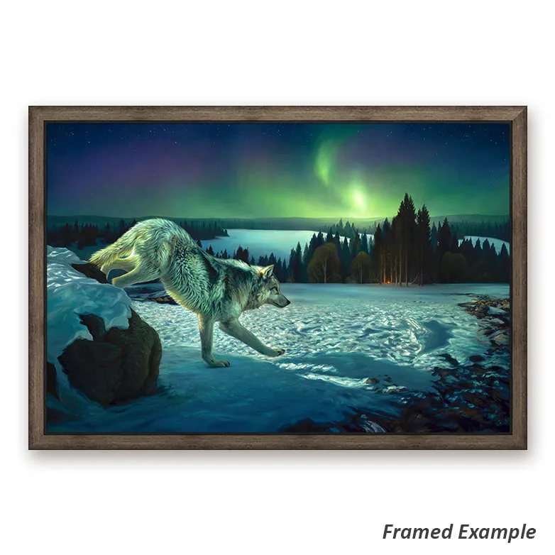 "The Silent Dance" - Wolf Painting with Northern Lights Canvas Print
