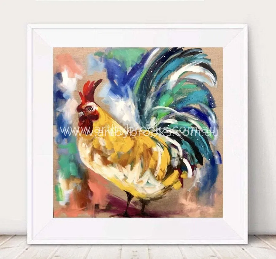 Rainbow rooster - art print