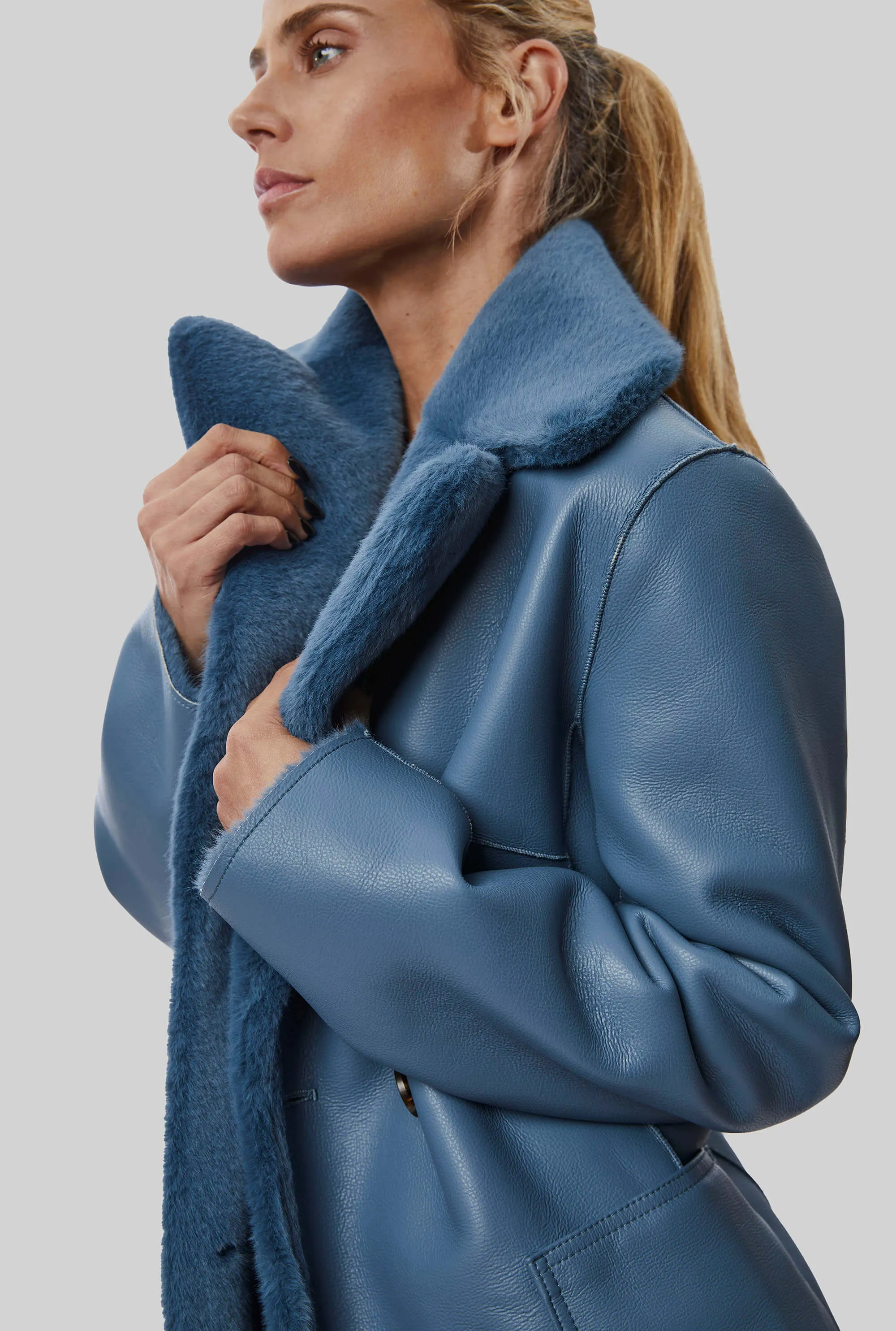 Reversible Faux Leather Coat Blue