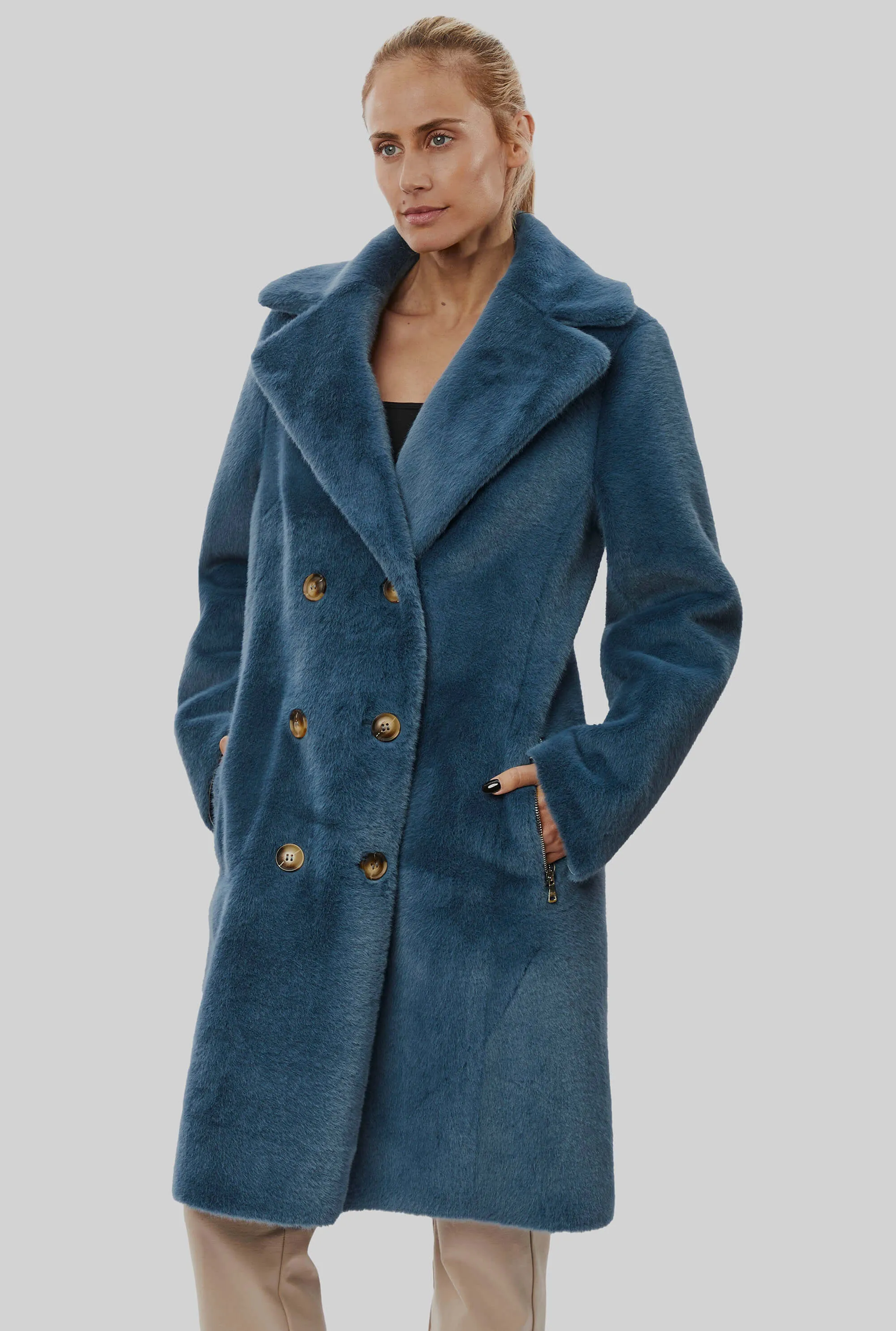 Reversible Faux Leather Coat Blue