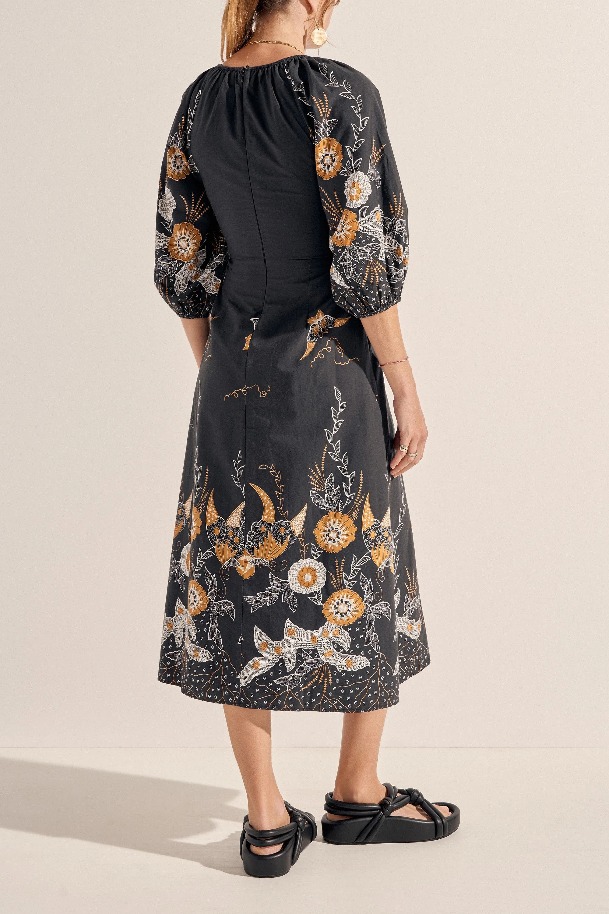 Semele Navy Batik Print Midi Dress