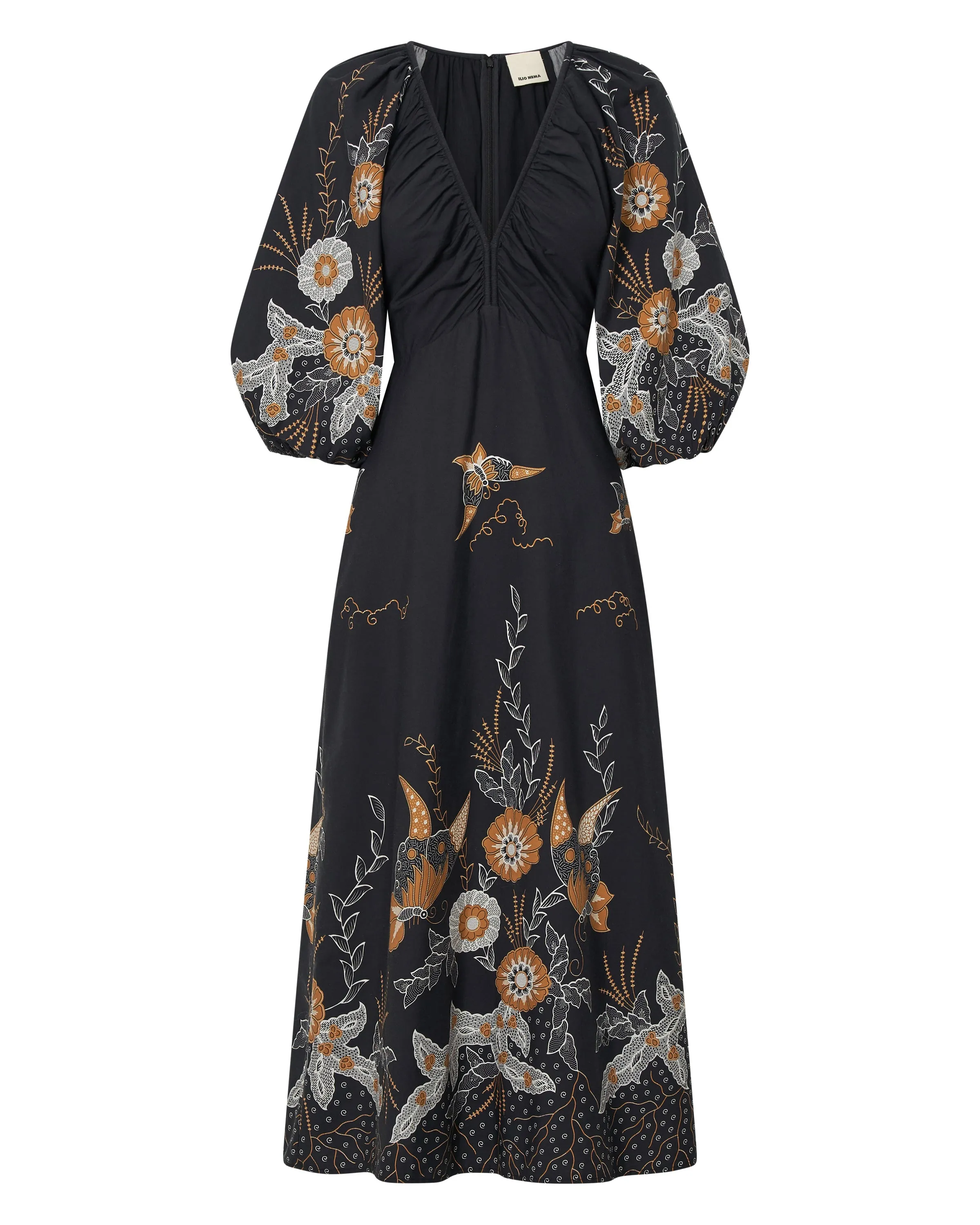 Semele Navy Batik Print Midi Dress