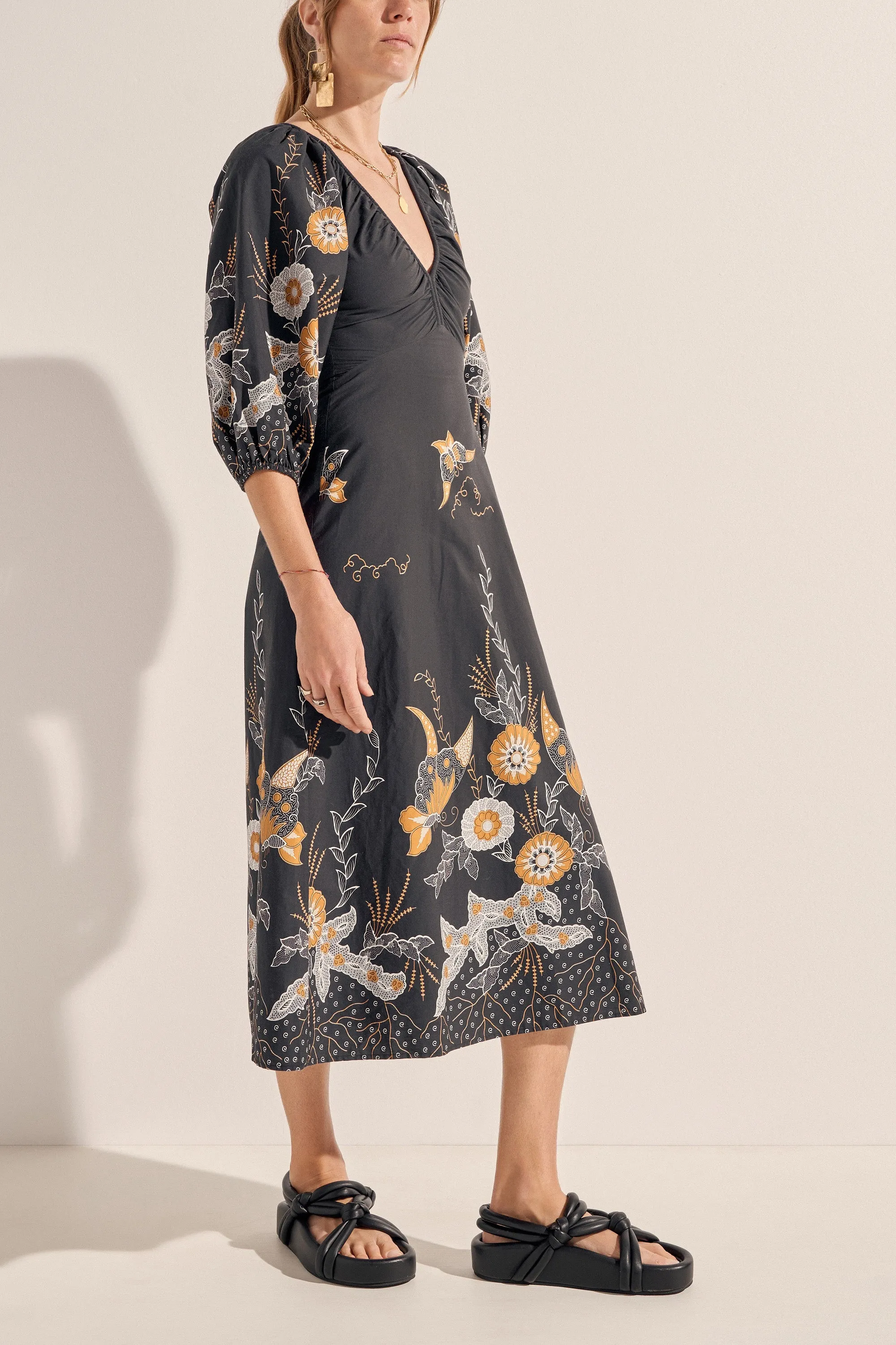 Semele Navy Batik Print Midi Dress