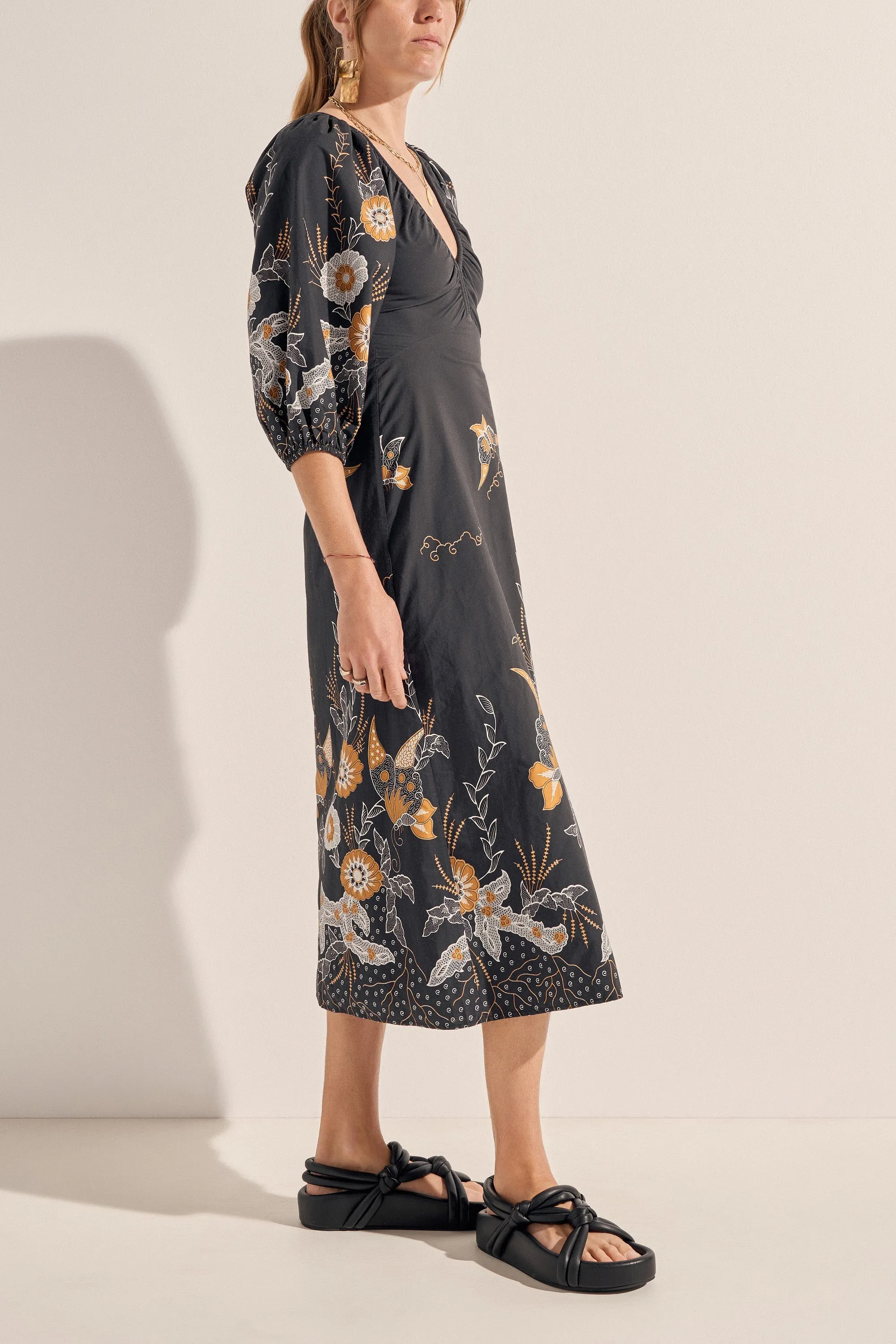 Semele Navy Batik Print Midi Dress