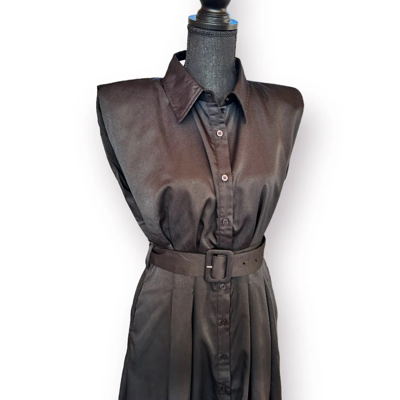 Solid Pleated Waist-Tie Dress ~ Final Sale