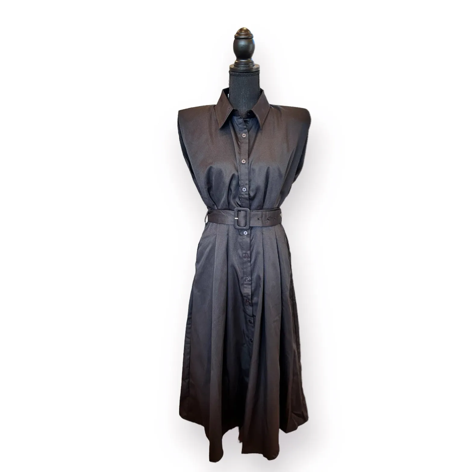 Solid Pleated Waist-Tie Dress ~ Final Sale