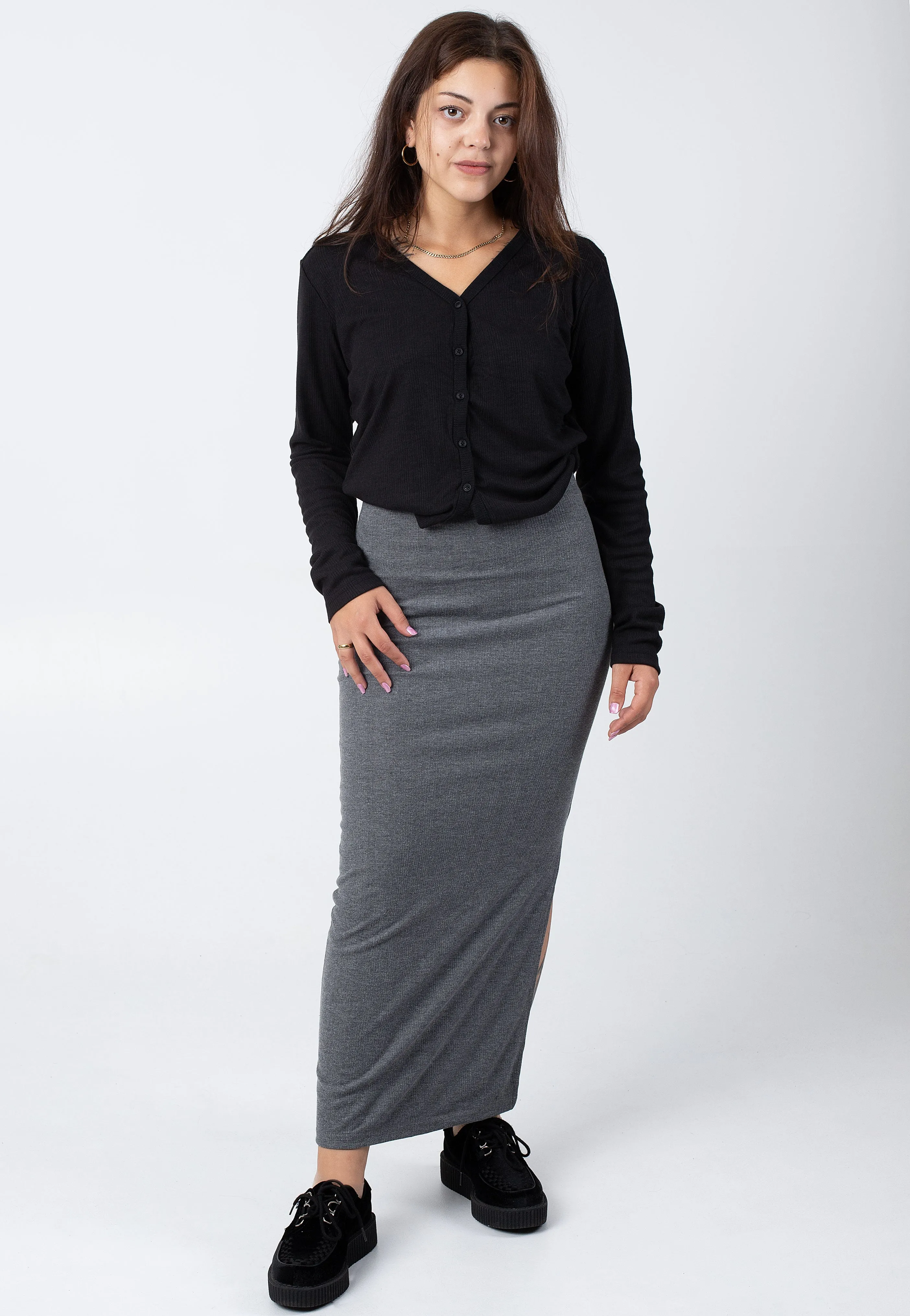 Urban Classics - Ladies Rib High Slit Darkgreymelange - Skirt