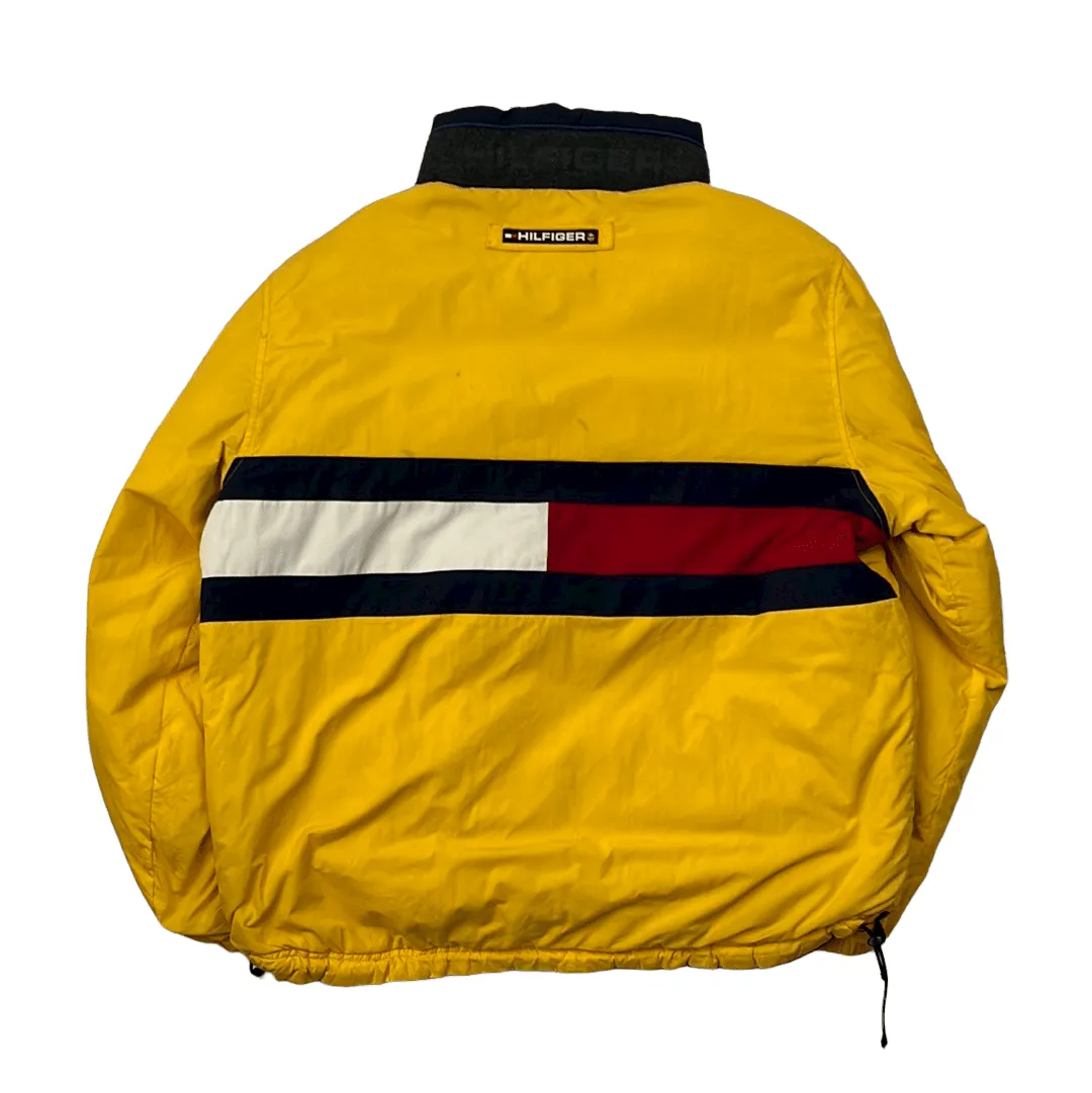 Vintage 90s Yellow   Navy Blue Tommy Hilfiger Reversible Puffer Coat/ Jacket - Large