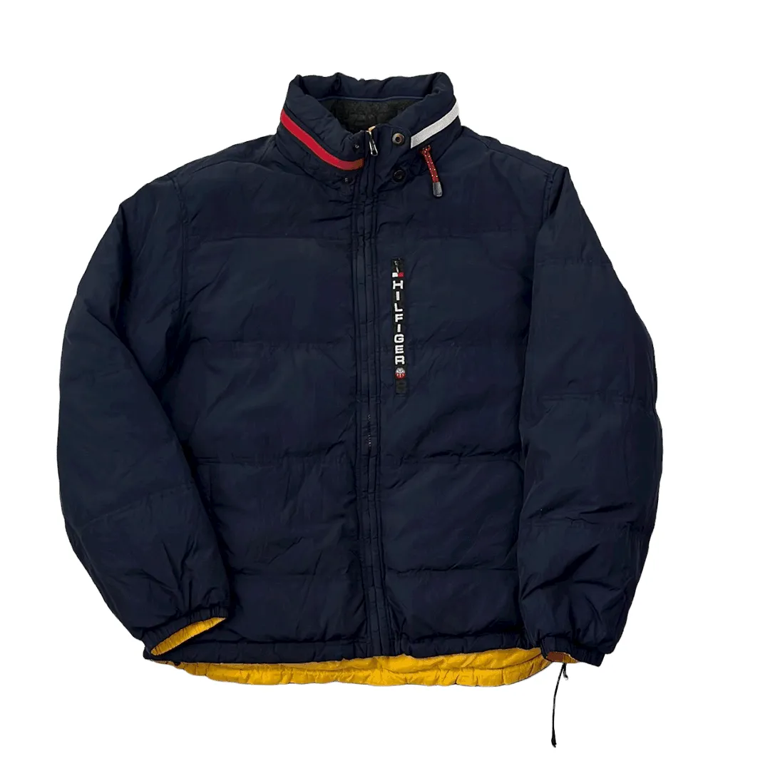 Vintage 90s Yellow   Navy Blue Tommy Hilfiger Reversible Puffer Coat/ Jacket - Large